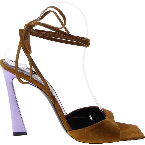 Saint Laurent Womens Brown Suede Ankle Strap Casual Heels Shoes New - Picture 3 of 3